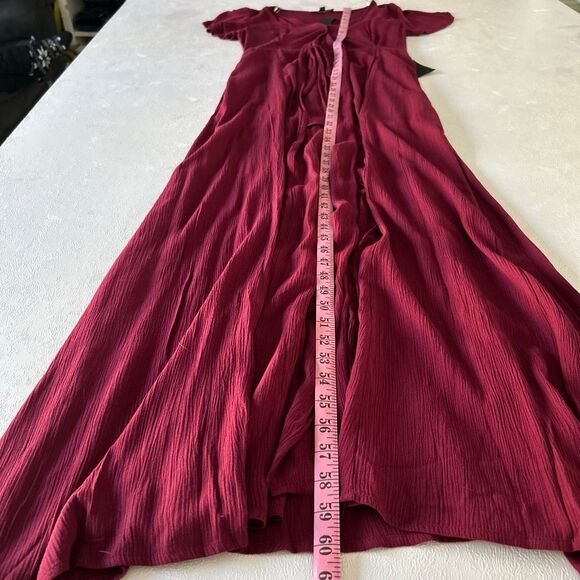 Lulus Burgundy Wide-Leg Jumpsuit NWT | Women’s Small | Flutter Sleeve Deep V - Picture 8 of 9